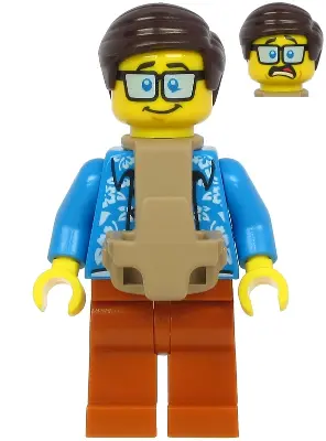 Plane Passenger - Male, Dark Brown Hair, Dark Azure Hawaiian Shirt, Dark Orange Legs, Baby Carrier