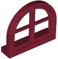 Red Window 1 x 4 x 3, Rounded Top with 4 Panes and Sill