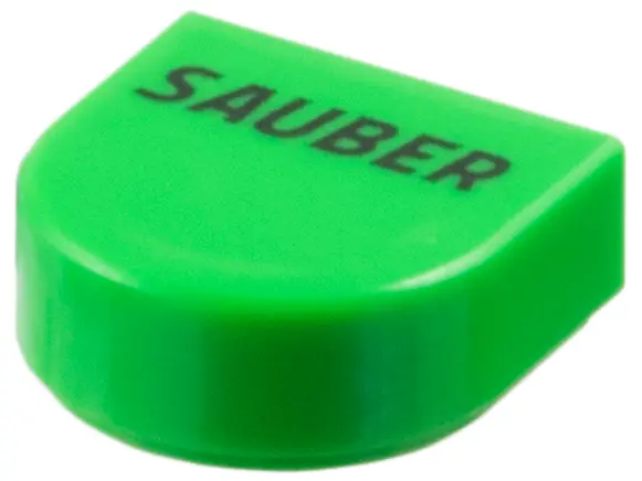 Bright Green Tile, Round 1 x 1 Half Circle Extended with Black 'SAUBER' Pattern