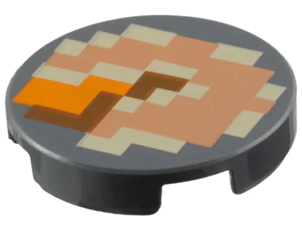 Dark Bluish Gray Tile, Round 2 x 2 with Bottom Stud Holder with Pixelated Tan, Nougat, Orange, and D