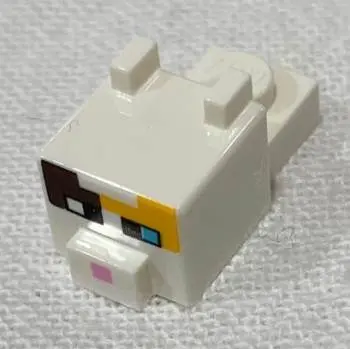 White Creature Head Pixelated with Ears, Nose, and Face with Dark Azure and White Eyes, Bright Pink 
