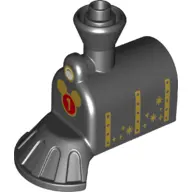 Black Duplo, Train Steam Engine Front with Cow Catcher with White Headlight and Gold Number 1 on Mou