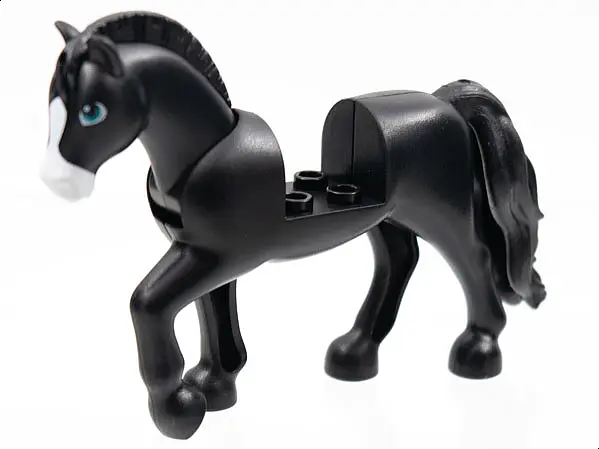 Black Horse, Friends Style with 2 x 2 Cutout and Movable Neck with Molded Black Tail and Roached Man