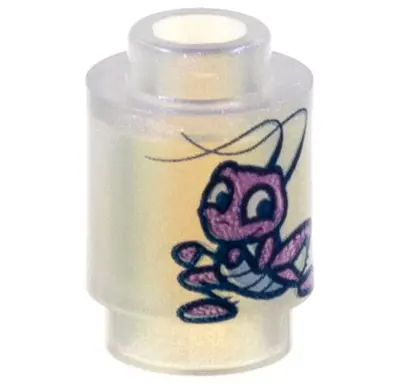 Satin Trans-Clear Brick, Round 1 x 1 with Medium Lavender Insect with Bright Light Blue Abdomen Patt