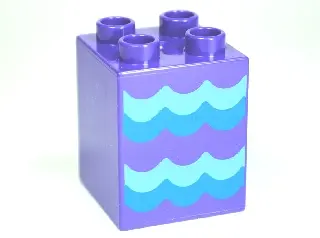Dark Purple Duplo, Brick 2 x 2 x 2 with Blue Waves Pattern