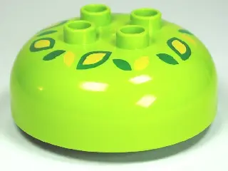 Lime Duplo, Brick Round 4 x 4 Dome Top with 2 x 2 Studs with Green and Yellow Flower Pattern