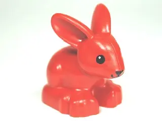 Red Duplo Bunny / Rabbit Head Pointed Straight with Black Eyes and Black Nose Pattern