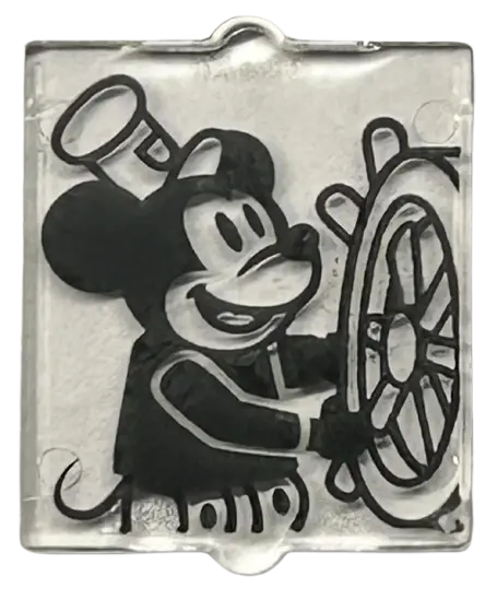 Trans-Clear Glass for Window 1 x 2 x 2 Flat Front with Black Mickey Mouse and Ship's Wheel Pattern