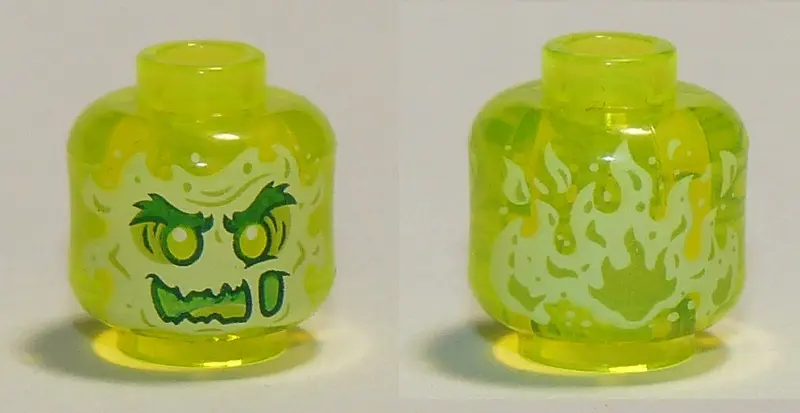 Trans-Neon Green Minifigure, Head Alien Ghost with Yellowish Green Face, Bushy Eyebrows, Slime Mouth