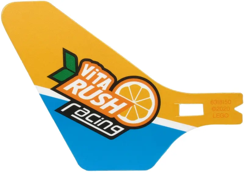 Plastic Tail for Flying Helicopter with 'ViTA RUSH racing' Logo on Bright Light Orange and Dark Azur