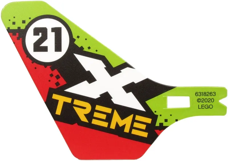 Plastic Tail for Flying Helicopter with 'X TREME' and '21' in Circle on Lime and Red Background Patt