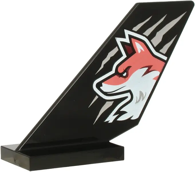 Black Tail Shuttle with Coral and White Fox Head over Silver Scratches Pattern on Both Sides