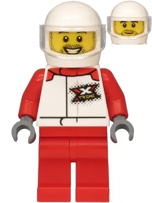 Helicopter Pilot - Male, White and Red Racing Suit with 'XTREME' Logo, Red Legs, White Helmet, Trans