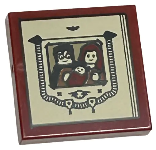 Dark Red Tile 2 x 2 with Tan Scrapbook with Black Details and Family Portrait of Parents James and L