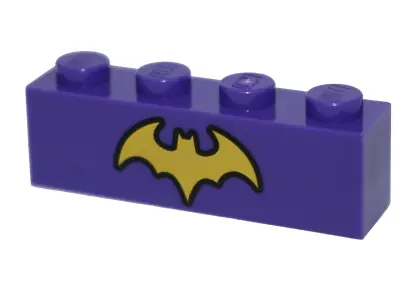 Dark Purple Brick 1 x 4 with Yellow Bat with Black Outline Pattern (BrickHeadz Batgirl Chest)