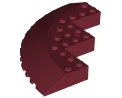 Dark Red Brick, Round Corner 10 x 10 with Slope 33 Edge, Axle Hole, Facet Cutout