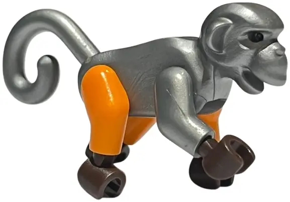 Flat Silver Monkey with Dark Brown Hands and Feet, 1 Flat Silver Arm, 1 Orange Arm and Orange Legs (