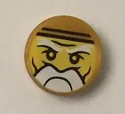 Pearl Gold Tile, Round 1 x 1 with Ninjago Trapped Sensei Wu Pattern