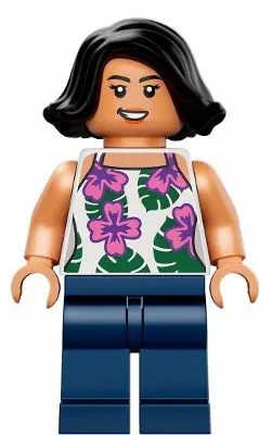 Sammy Gutierrez - White Sleeveless Shirt with Flowers and Leaves, Dark Blue Legs