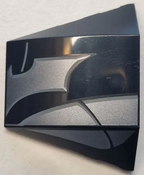Black Wedge 4 x 3 Triple Curved No Studs with Silver Batman Logo and Armor Plates with Dark Bluish O