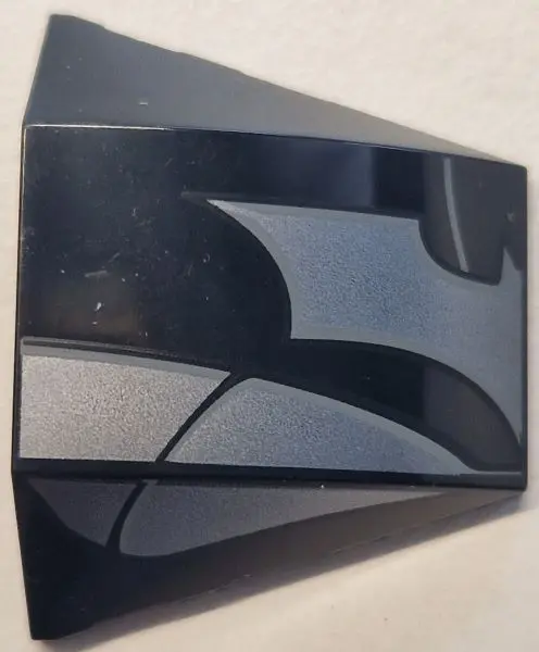 Black Wedge 4 x 3 Triple Curved No Studs with Silver Batman Logo and Armor Plates with Dark Bluish O