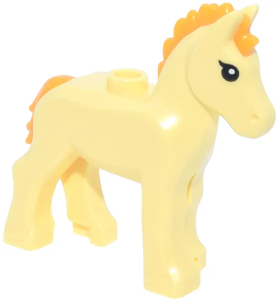 Light Yellow Horse, Foal with Stud on Back with Molded Bright Light Orange Mane and Tail and Printed