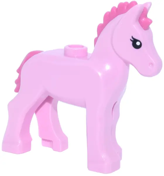 Pink Horse, Foal with Stud on Back with Molded Dark Pink Mane and Tail and Printed Black Eyes with D