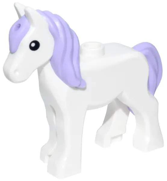 Horse, Foal with Stud on Back with Molded Lavender Tail and Long Mane with Hole and Printed Black Ey