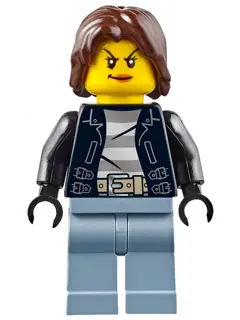 Police - City Bandit Crook Female, Sand Blue Legs, Dark Brown Mid-Length Tousled Hair