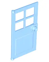 Bright Light Blue Door 1 x 4 x 6 with 4 Panes and Stud Handle