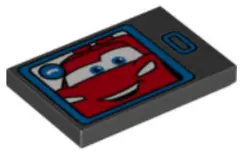 Black Tile 2 x 3 with Lightning McQueen Video Phone Call Pattern