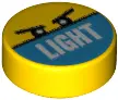 Yellow Tile, Round 1 x 1 with Angry Eyes and White 'LIGHT' on Dark Azure Background Pattern