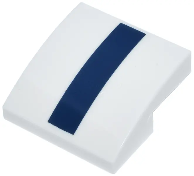White Slope, Curved 2 x 2 x 2/3 with Dark Blue Stripe Pattern (Shelby Cobra)