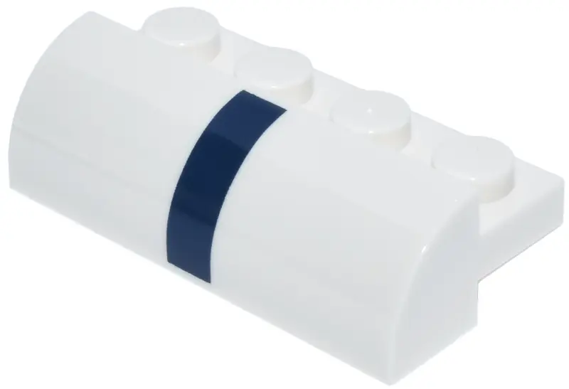 White Slope, Curved 2 x 4 with 4 Recessed Studs with Dark Blue Vertical Stripe Pattern