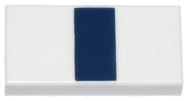 White Tile 1 x 2 with Dark Blue Stripe Pattern