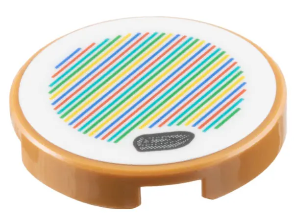 Medium Nougat Tile, Round 2 x 2 with Bottom Stud Holder with Super Mario Scanner Code Boat Pattern (