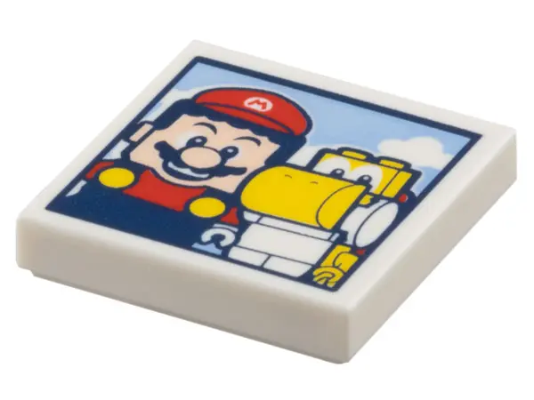 White Tile 2 x 2 with Photo of Super Mario and Yellow Yoshi Pattern