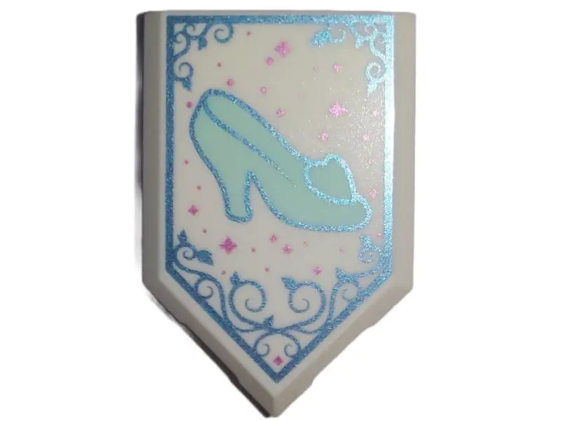 White Tile, Modified 2 x 3 Pentagonal with Light Aqua Shoe with Heel and Heart, Metallic Light Blue 