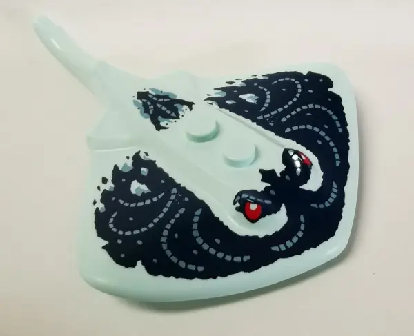 Light Aqua Manta Ray / Stingray with 2 Studs with Red Eyes, Dark Blue and Metallic Light Blue Patter
