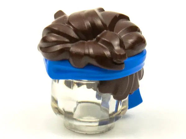 Dark Brown Minifigure, Hair Tousled with Molded Blue Bandana Headband Pattern