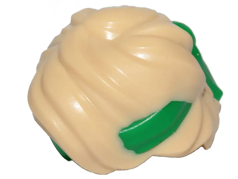 Tan Minifigure, Hair Swept Back Tousled with Molded Green Bandana Headband Pattern