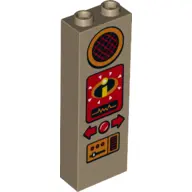 Dark Tan Brick 1 x 2 x 5 with Orange Speaker and Controls, and Red Incredibles Logo Pattern
