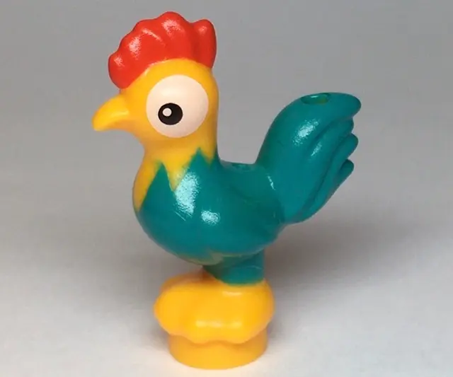 Bright Light Orange Chicken, Moana with Round Base with Dark Turquoise Tail Feathers Pattern (Heihei