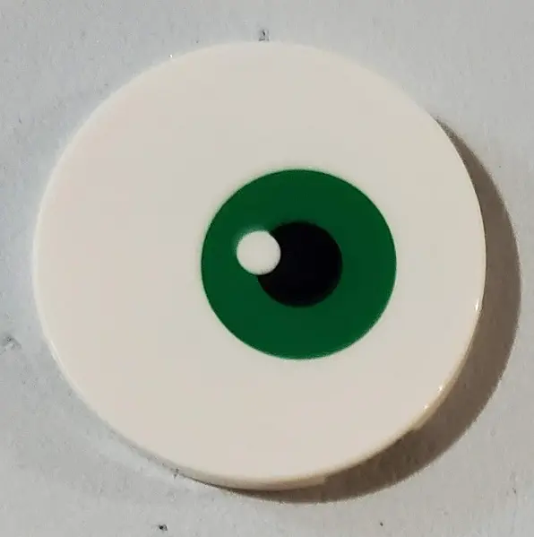 White Tile, Round 3 x 3 with Green and Black Eye Pattern