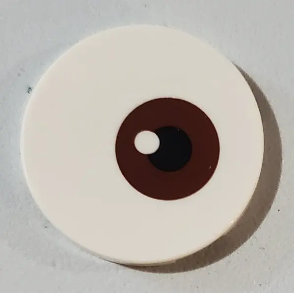 White Tile, Round 3 x 3 with Reddish Brown and Black Eye Pattern