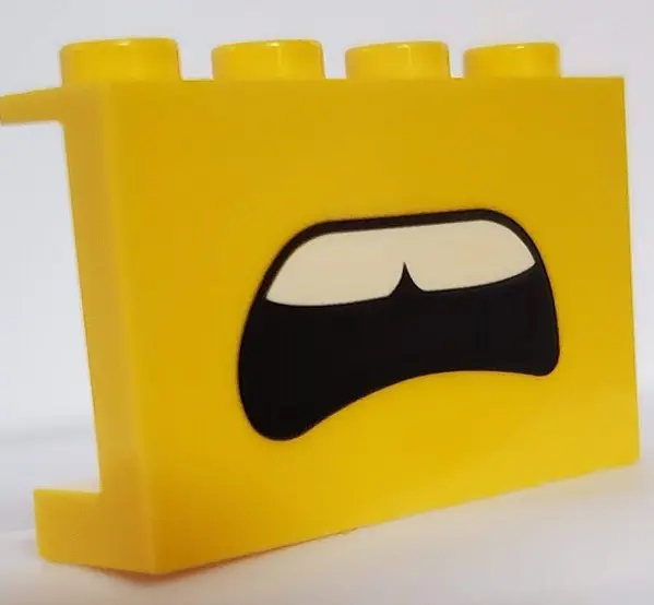 Yellow Panel 1 x 4 x 2 with Side Supports - Hollow Studs with Open Confused Mouth and Teeth Pattern