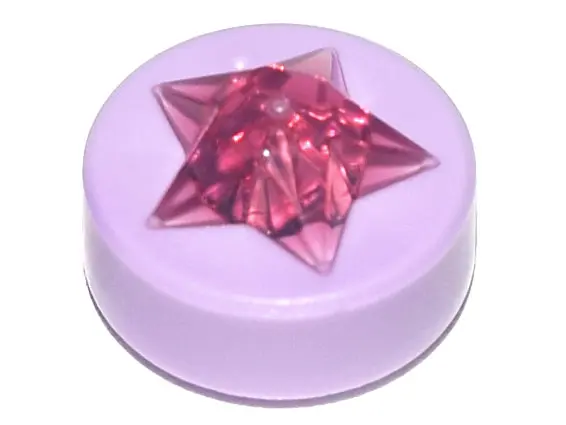 Lavender Tile, Round 1 x 1 x 2/3 with Molded Trans-Dark Pink Star Pattern