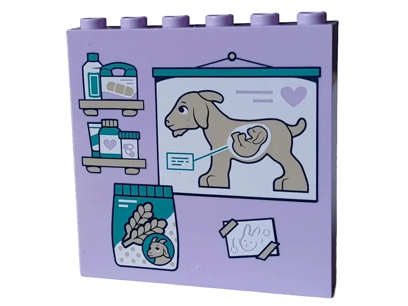Lavender Panel 1 x 6 x 5 with Tan Shelves with Medicines and Box of Bandages, Dark Turquoise Jar and