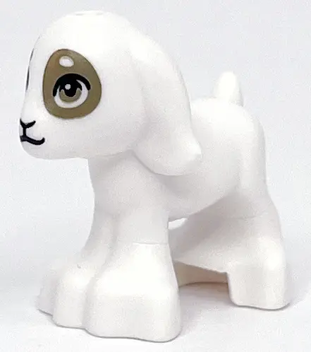 White Goat, Friends Style, Baby with Black Eyes, Nose and Mouth and Dark Tan Eyes and Spots Pattern