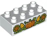 White Duplo, Brick 2 x 4 with Pumpkin, Corn and Sunflowers Pattern